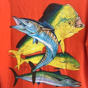 T-shirt Guy Harvey AFTCO 2XL Orange - Voilier Pêche - Manches Courtes